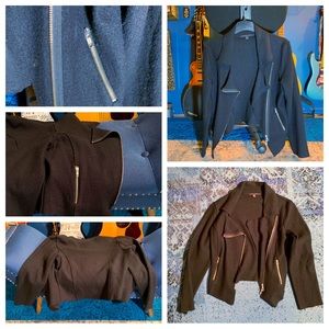 Women’s black brushed cotton jacket, zipper front, lapels Katherine Barclay